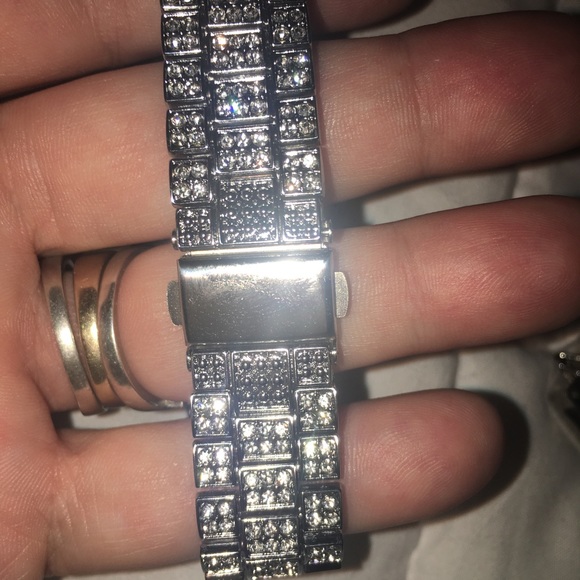 BNIB Mens Rhinestone Embellished Alloy Watch with Matching Bracelet - Picture 6 of 12